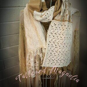 Shabby Chic Deconstructed Scarf Vintage Lace Gauze Tattered Dystopian Runner